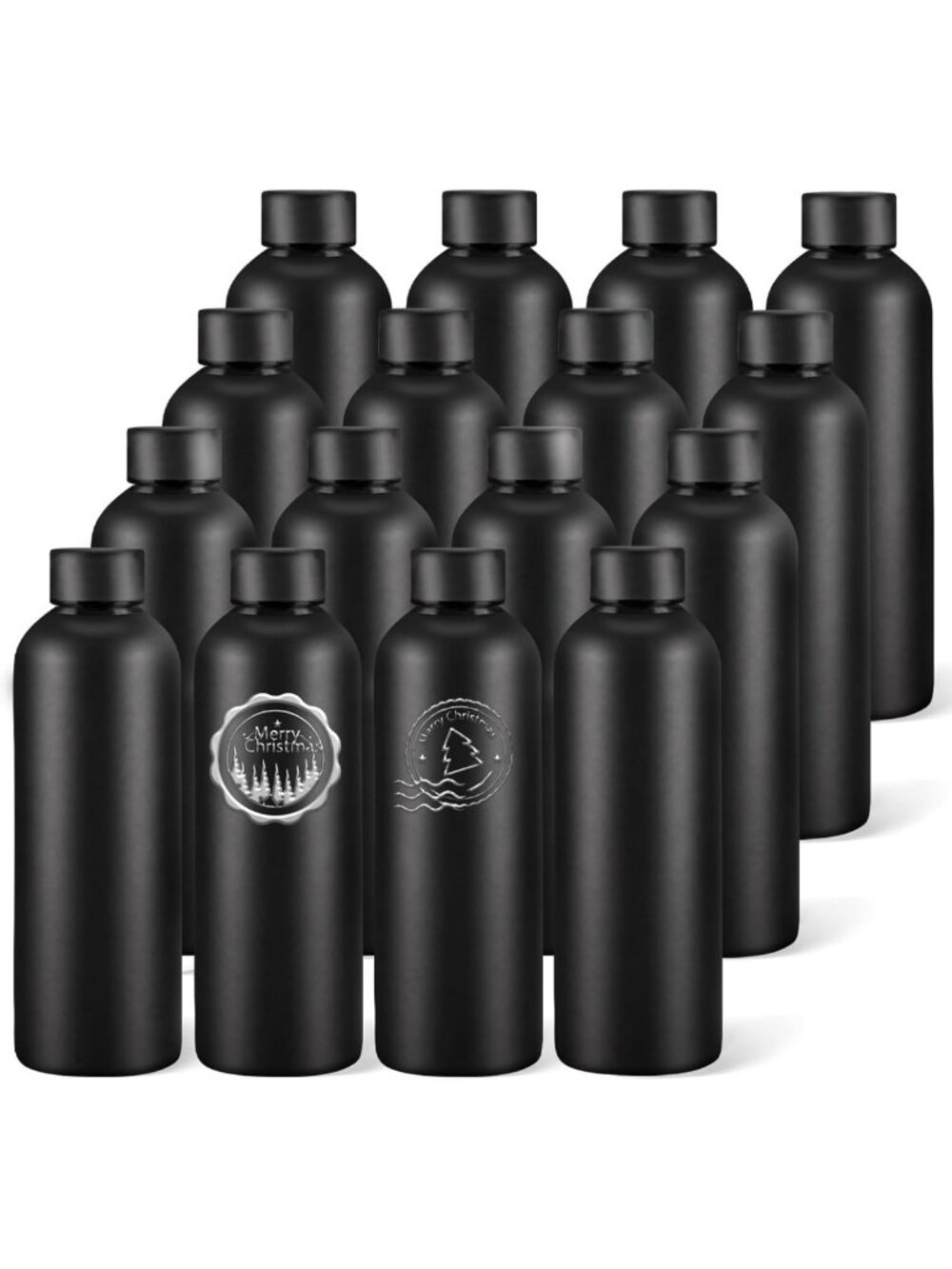 16 Pack Insulated Stainless Steel Water Bottles 17oz Double Wall Vacuum Black